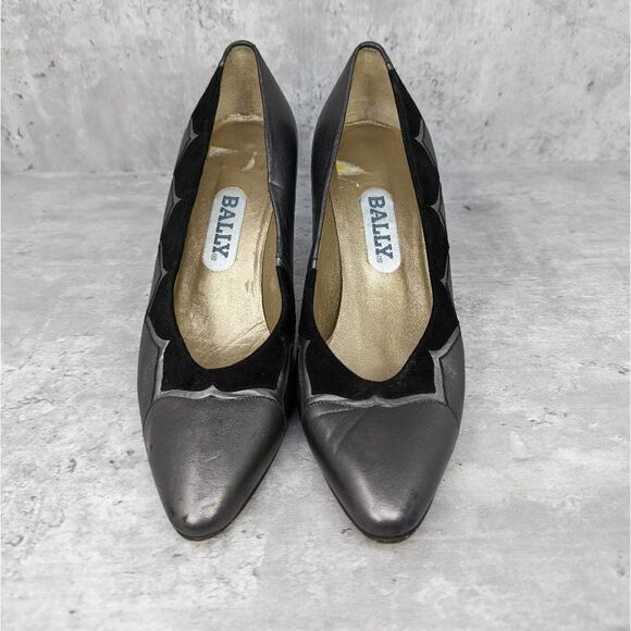 Rare Vintage Bally Pewter Leather Suede High Heels Handmade in Italy Size 5 - Picture 1 of 6